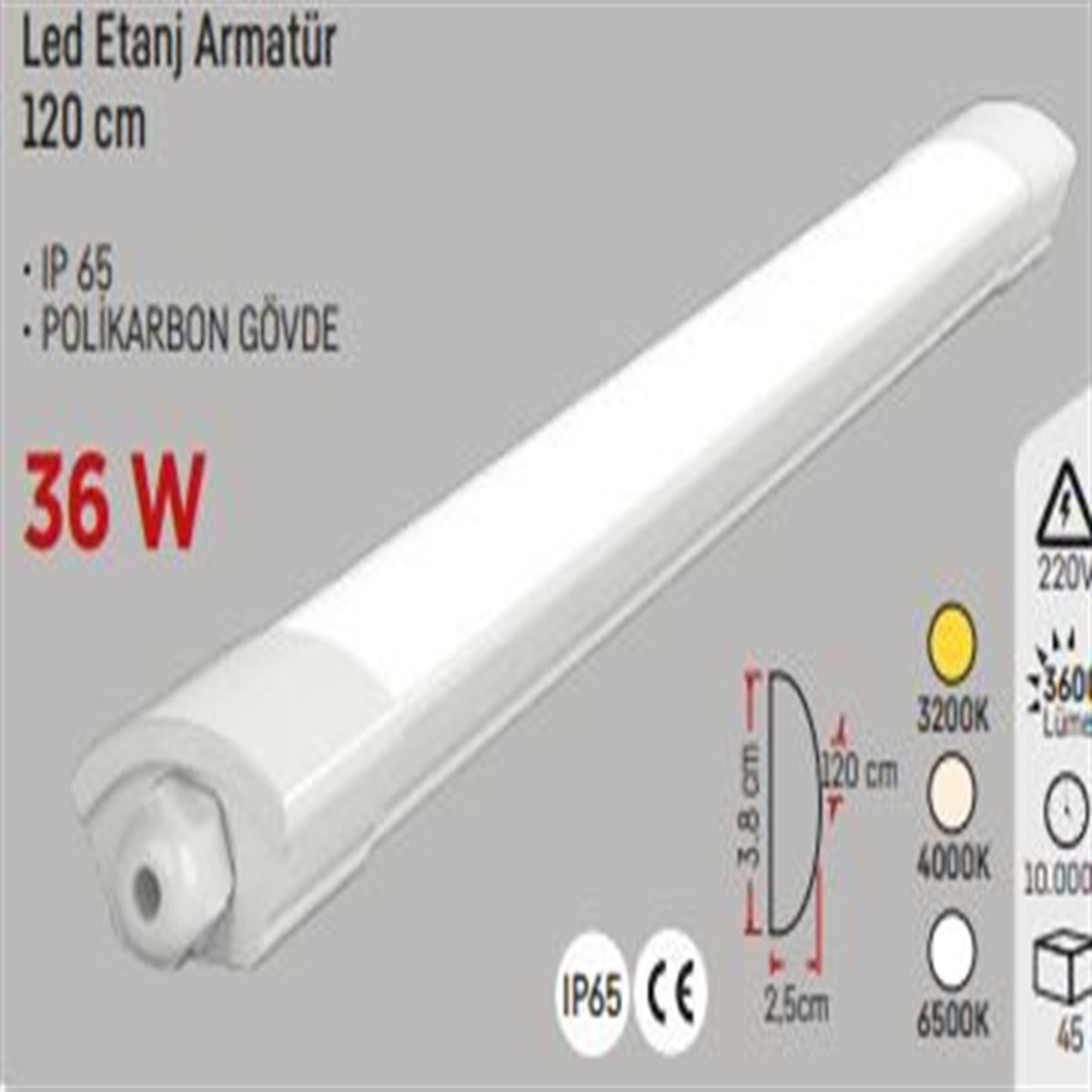 36W YATAY BANT ARAMTÜR 120 CM  3200K IP65 1